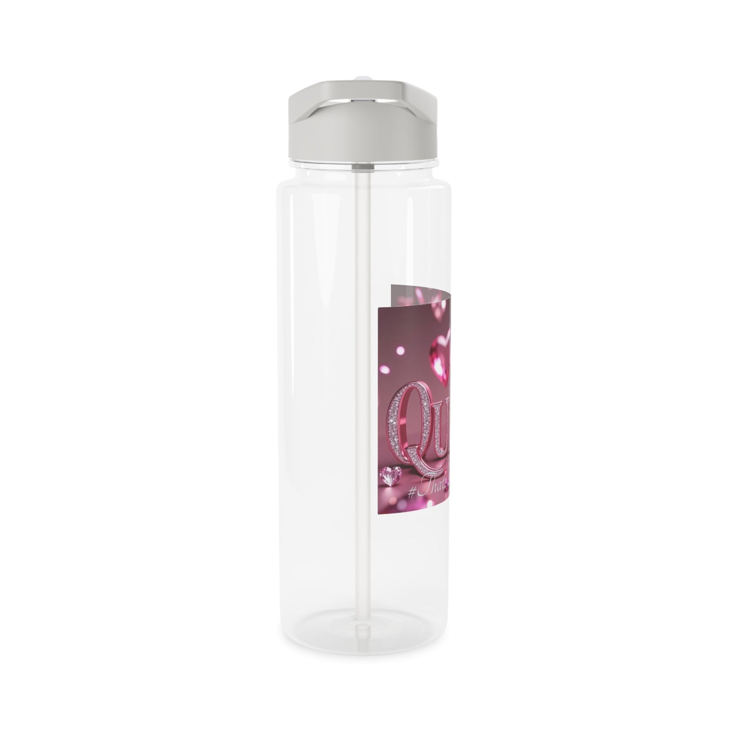 Queen Pink Heart Tritan Water Bottle — Sparkling Rhinestone Design