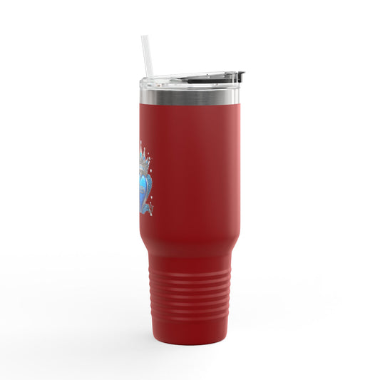 40oz Insulated Travel Mug — Blue Heart Floral Design, Spill‑Resistant Stainless Tumbler