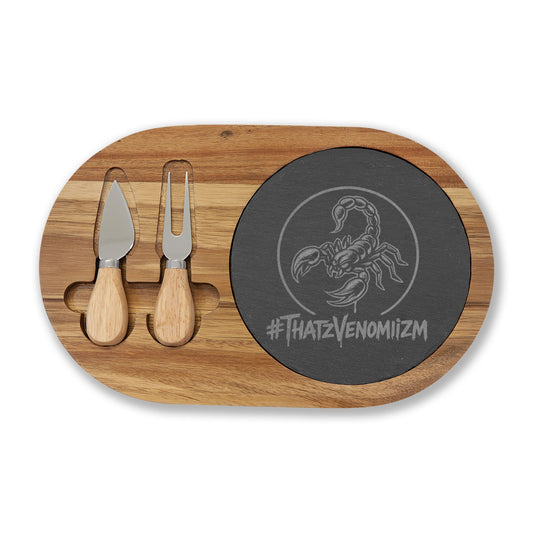 Engraved Acacia Charcuterie Board with Slate Insert & Cheese Tools — Scorpion #ThatZVenomizm