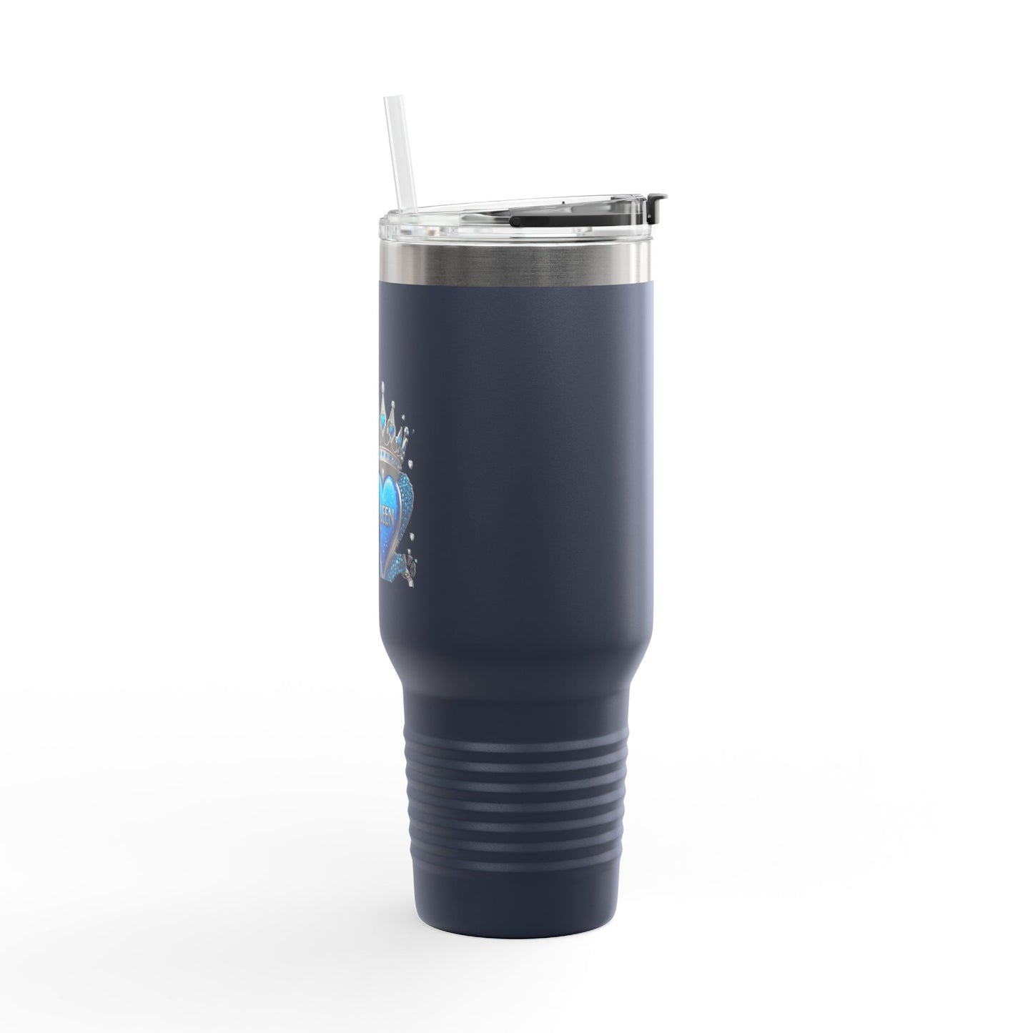 40oz Insulated Travel Mug — Blue Heart Floral Design, Spill‑Resistant Stainless Tumbler