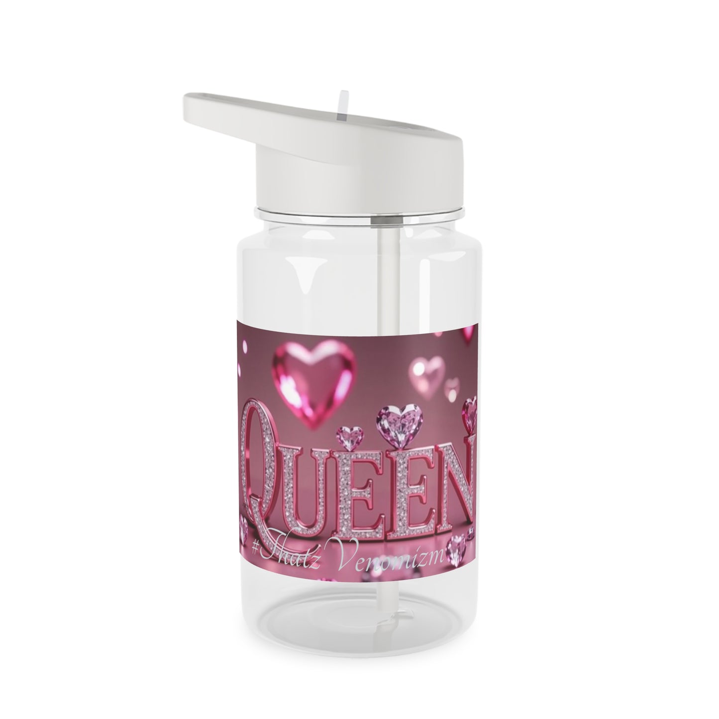 Queen Pink Heart Tritan Water Bottle — Sparkling Rhinestone Design