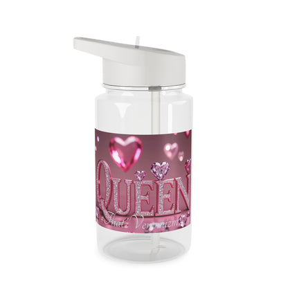 Queen Pink Heart Tritan Water Bottle — Sparkling Rhinestone Design
