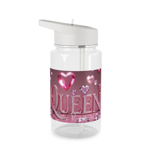 Queen Pink Heart Tritan Water Bottle — Sparkling Rhinestone Design