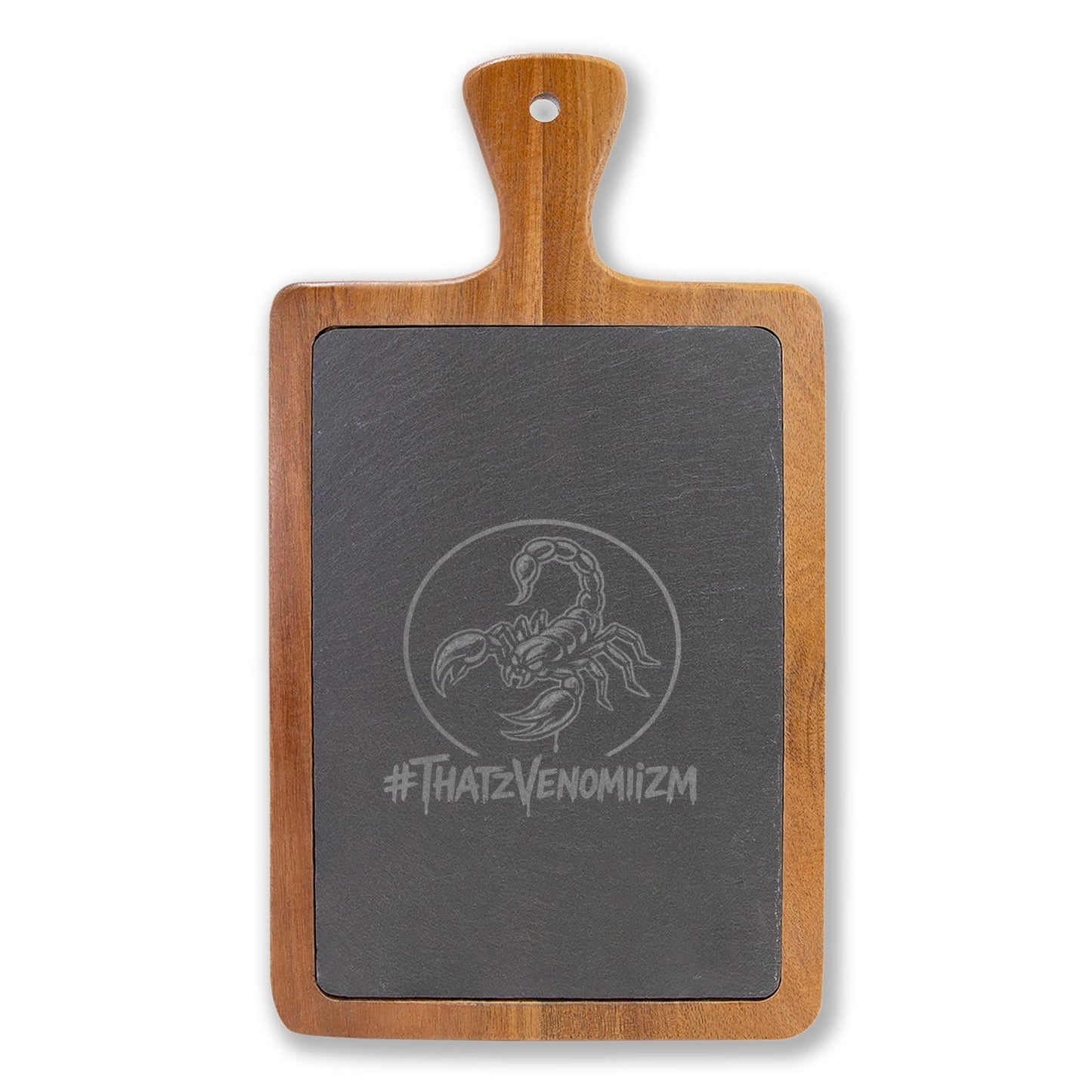 Engraved Acacia Charcuterie Board with Slate Insert & Cheese Tools — Scorpion #ThatZVenomizm