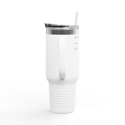 40oz Insulated Travel Mug — Blue Heart Floral Design, Spill‑Resistant Stainless Tumbler