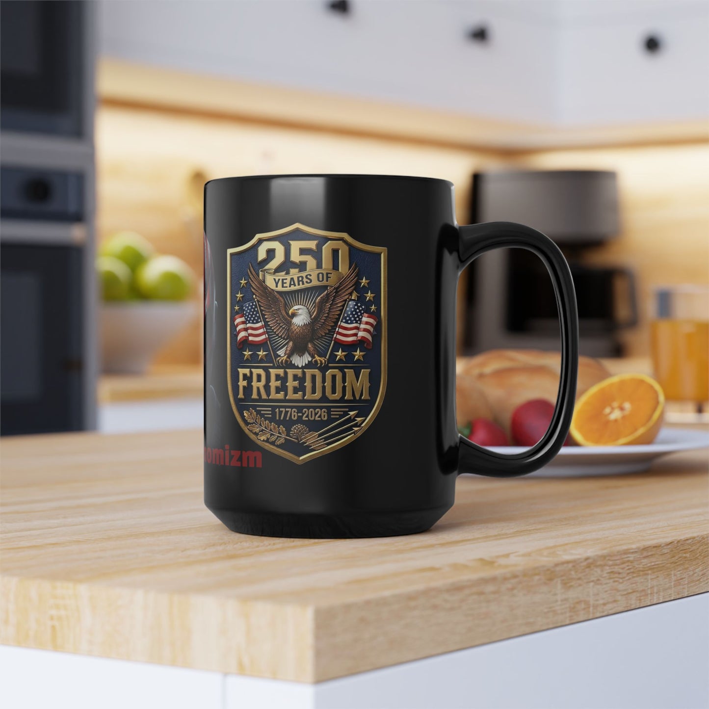 Freedom 250th Black Mug — American Flag Skull & Eagle 15oz