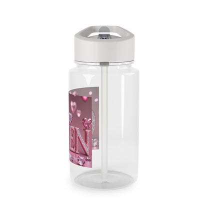 Queen Pink Heart Tritan Water Bottle — Sparkling Rhinestone Design