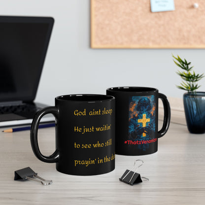 ThatzVenomizm Black Ceramic Mug (11oz/15oz) — Dark Religious Cross Design for Gothic Coffee Lovers