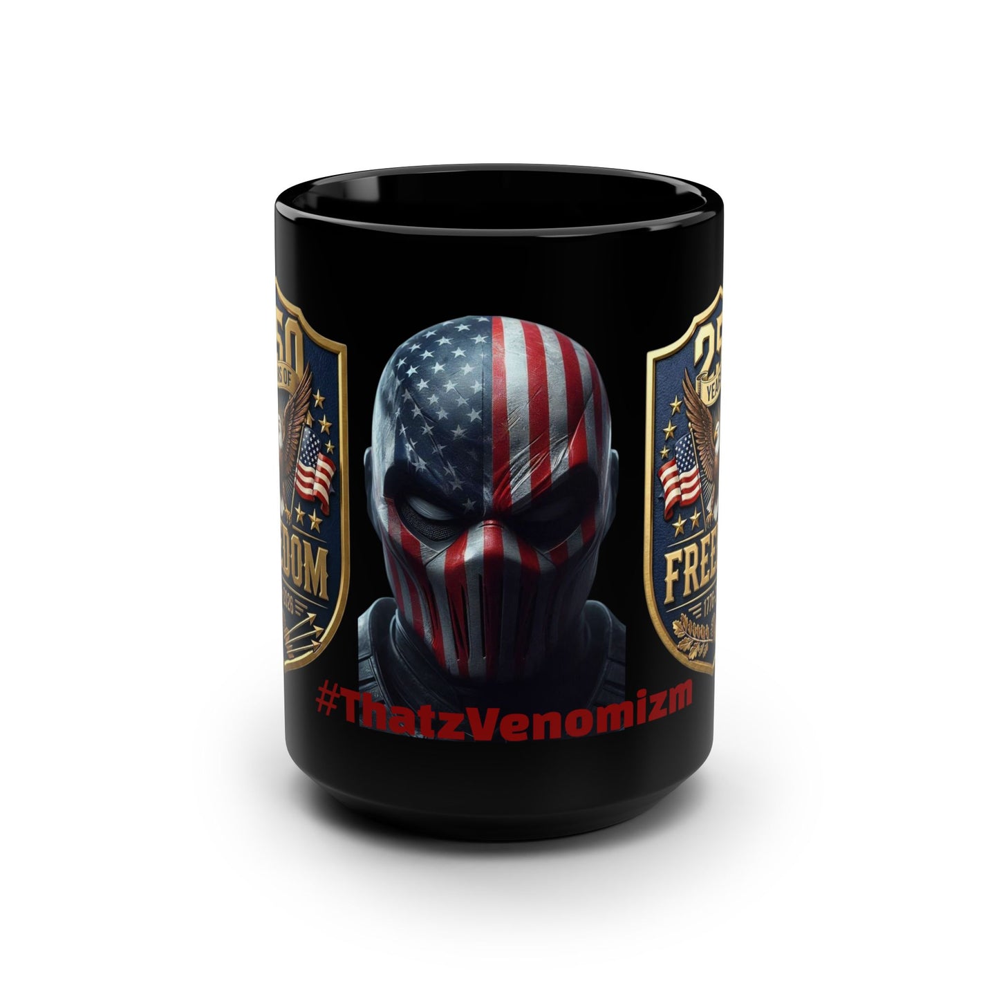 Freedom 250th Black Mug — American Flag Skull & Eagle 15oz