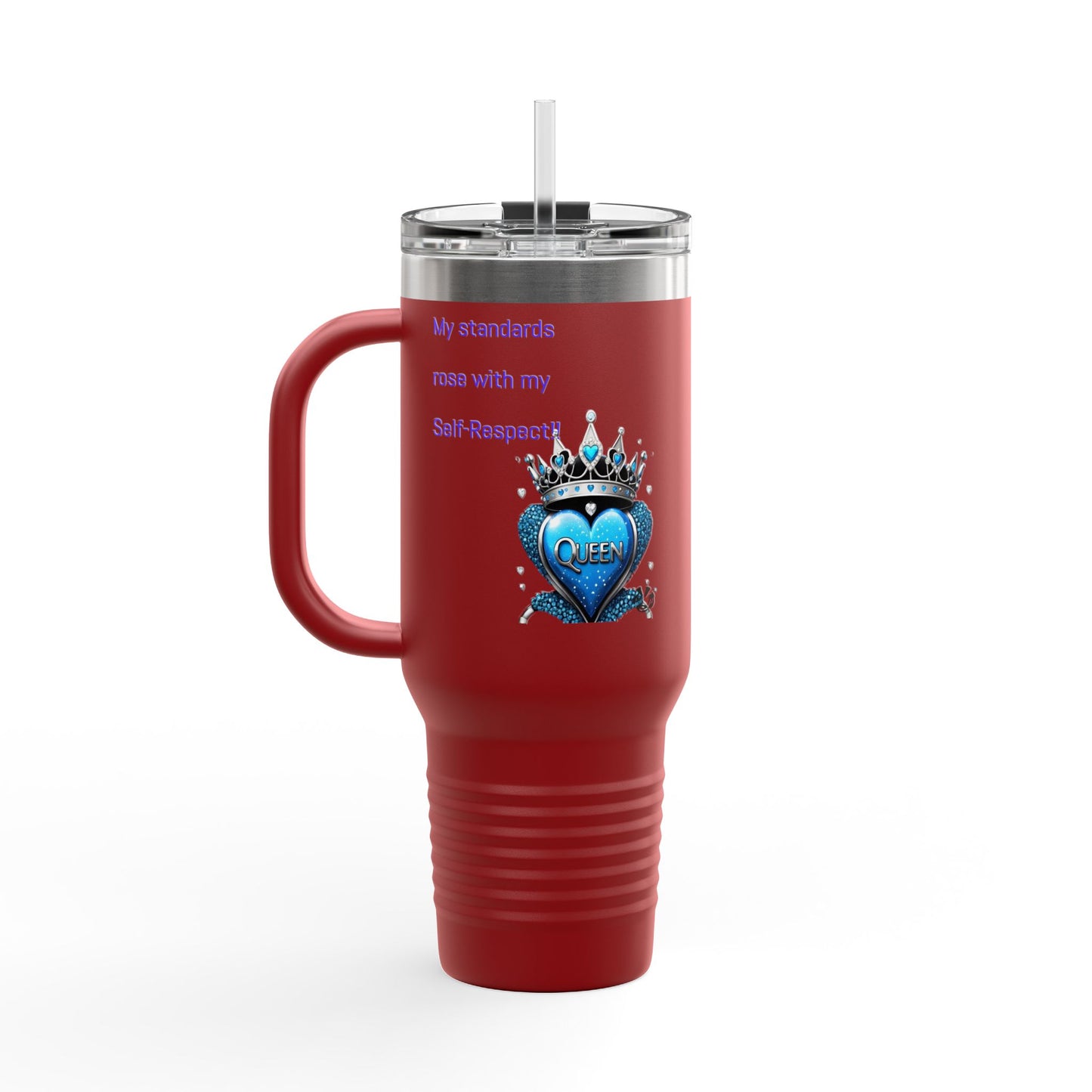 40oz Insulated Travel Mug — Blue Heart Floral Design, Spill‑Resistant Stainless Tumbler