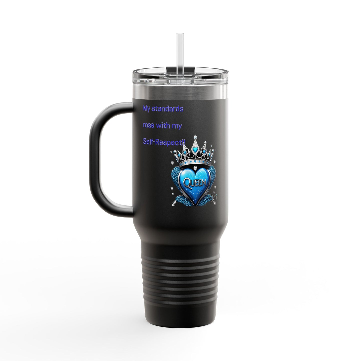 40oz Insulated Travel Mug — Blue Heart Floral Design, Spill‑Resistant Stainless Tumbler