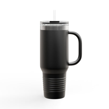 40oz Insulated Travel Mug — Blue Heart Floral Design, Spill‑Resistant Stainless Tumbler