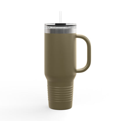 40oz Insulated Travel Mug — Blue Heart Floral Design, Spill‑Resistant Stainless Tumbler
