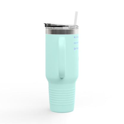 40oz Insulated Travel Mug — Blue Heart Floral Design, Spill‑Resistant Stainless Tumbler