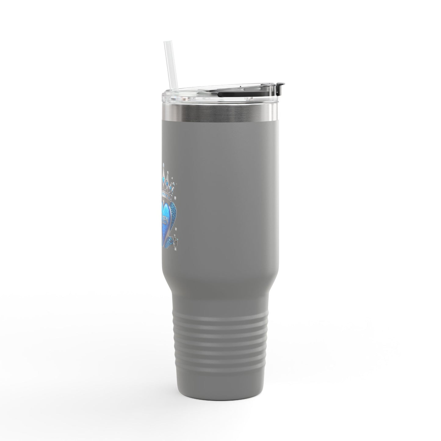 40oz Insulated Travel Mug — Blue Heart Floral Design, Spill‑Resistant Stainless Tumbler