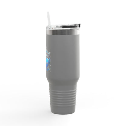 40oz Insulated Travel Mug — Blue Heart Floral Design, Spill‑Resistant Stainless Tumbler