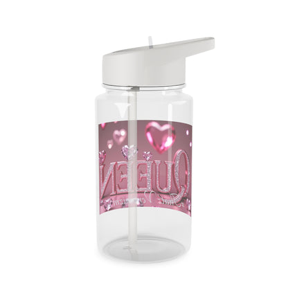 Queen Pink Heart Tritan Water Bottle — Sparkling Rhinestone Design