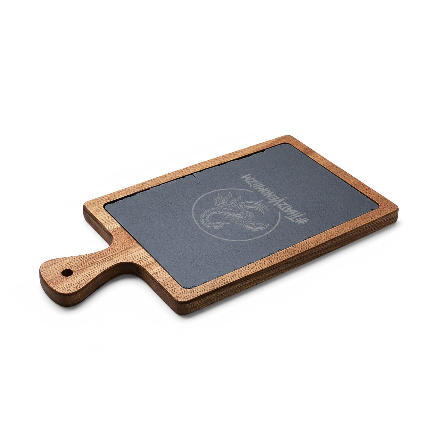 Engraved Acacia Charcuterie Board with Slate Insert & Cheese Tools — Scorpion #ThatZVenomizm