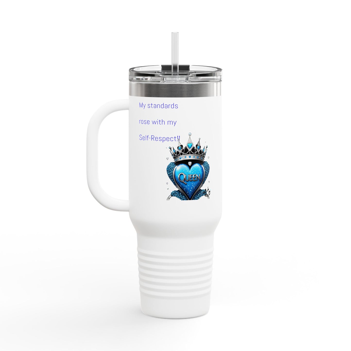 40oz Insulated Travel Mug — Blue Heart Floral Design, Spill‑Resistant Stainless Tumbler