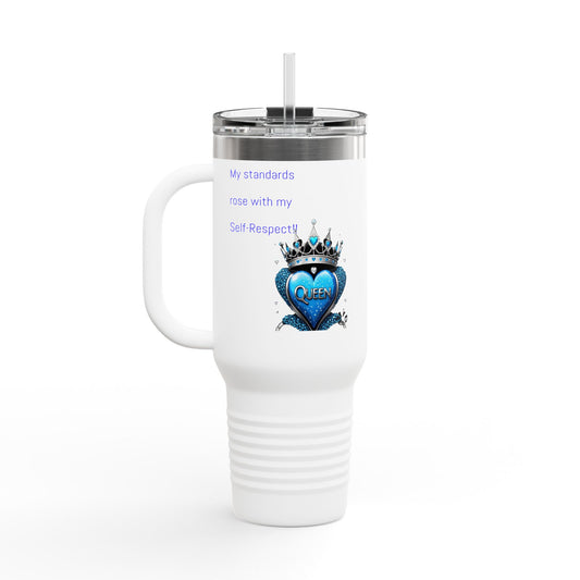 40oz Insulated Travel Mug — Blue Heart Floral Design, Spill‑Resistant Stainless Tumbler