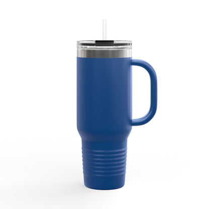 40oz Insulated Travel Mug — Blue Heart Floral Design, Spill‑Resistant Stainless Tumbler