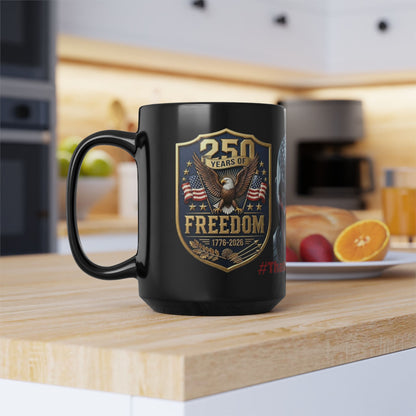 Freedom 250th Black Mug — American Flag Skull & Eagle 15oz