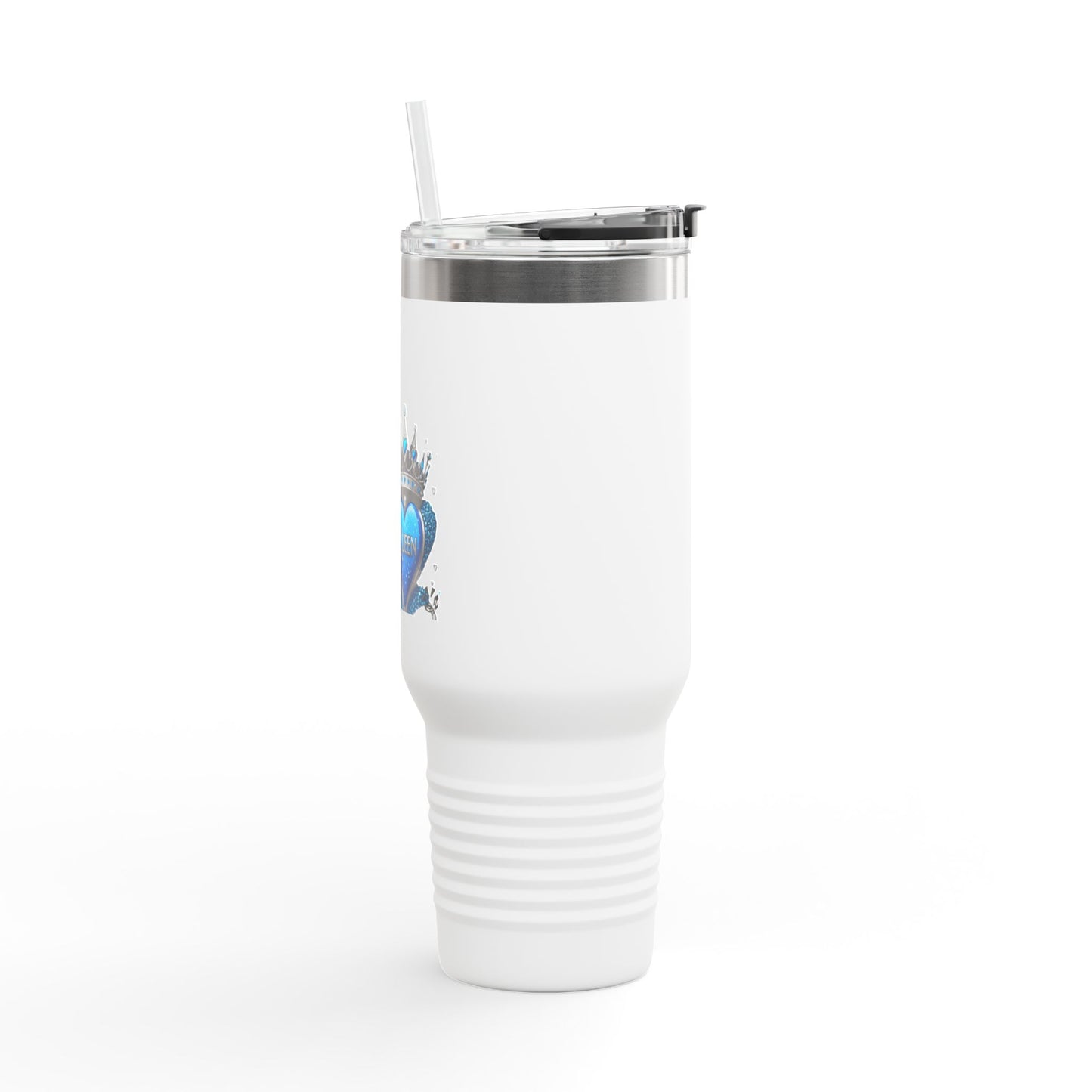 40oz Insulated Travel Mug — Blue Heart Floral Design, Spill‑Resistant Stainless Tumbler