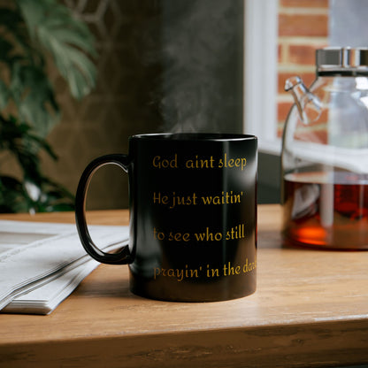 ThatzVenomizm Black Ceramic Mug (11oz/15oz) — Dark Religious Cross Design for Gothic Coffee Lovers