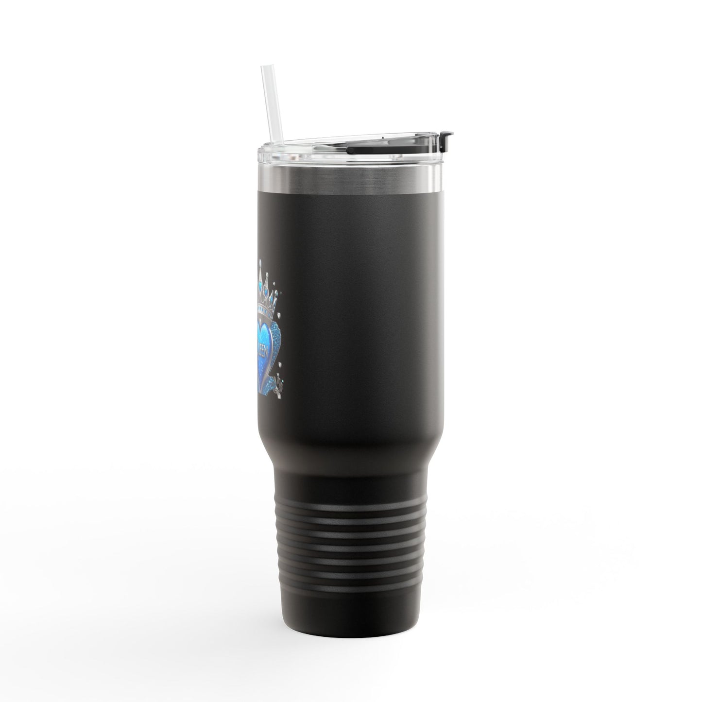 40oz Insulated Travel Mug — Blue Heart Floral Design, Spill‑Resistant Stainless Tumbler