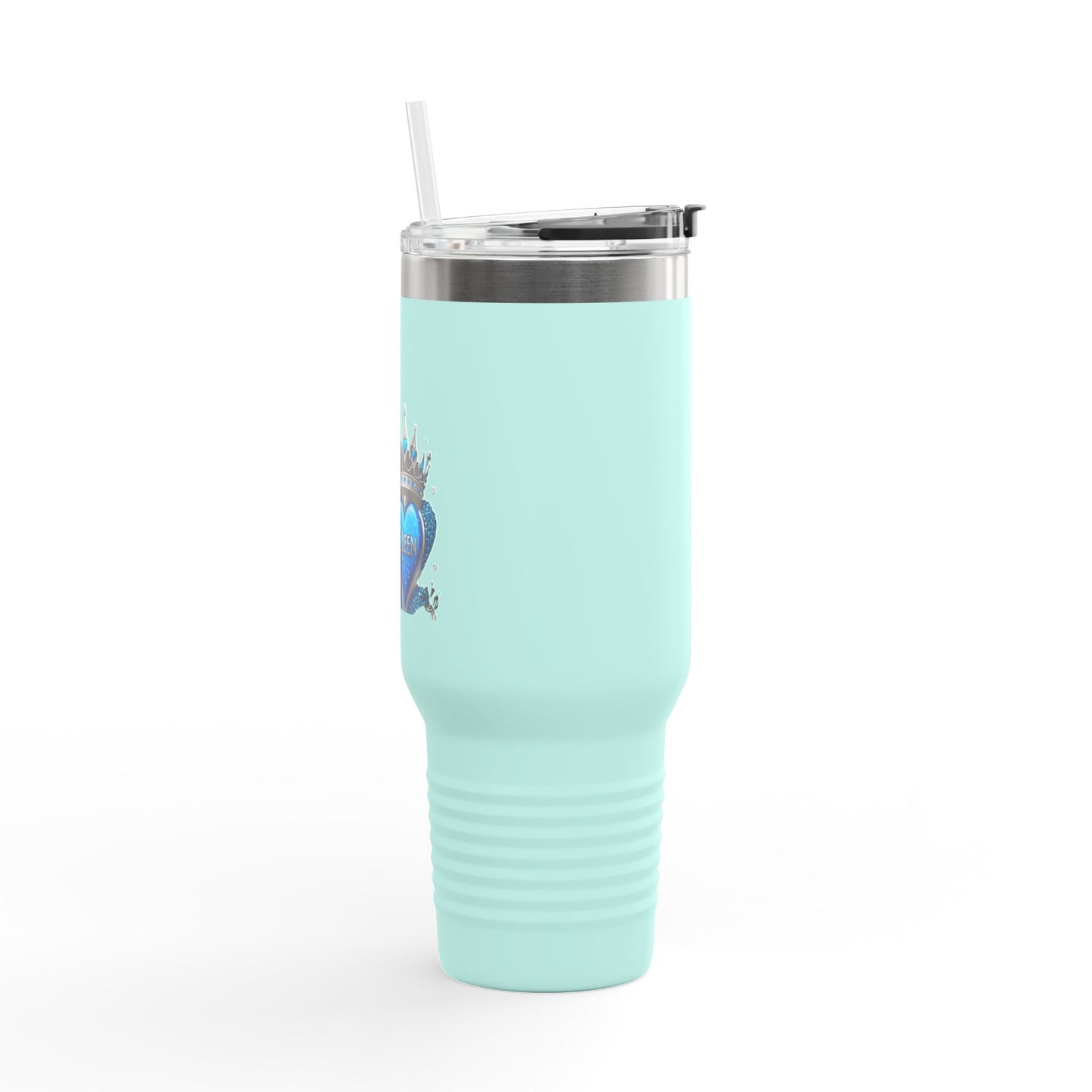 40oz Insulated Travel Mug — Blue Heart Floral Design, Spill‑Resistant Stainless Tumbler