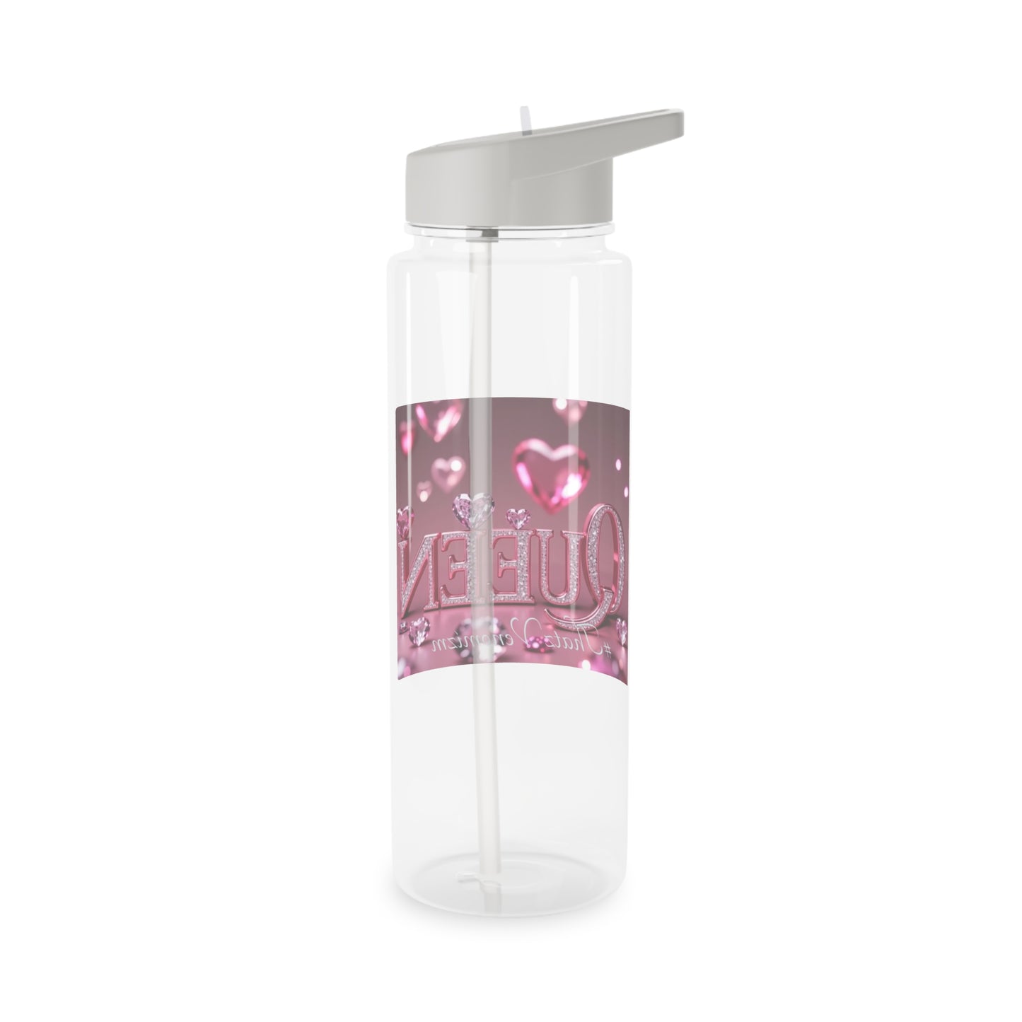 Queen Pink Heart Tritan Water Bottle — Sparkling Rhinestone Design