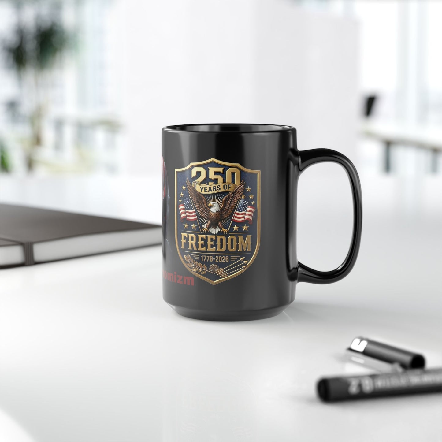 Freedom 250th Black Mug — American Flag Skull & Eagle 15oz