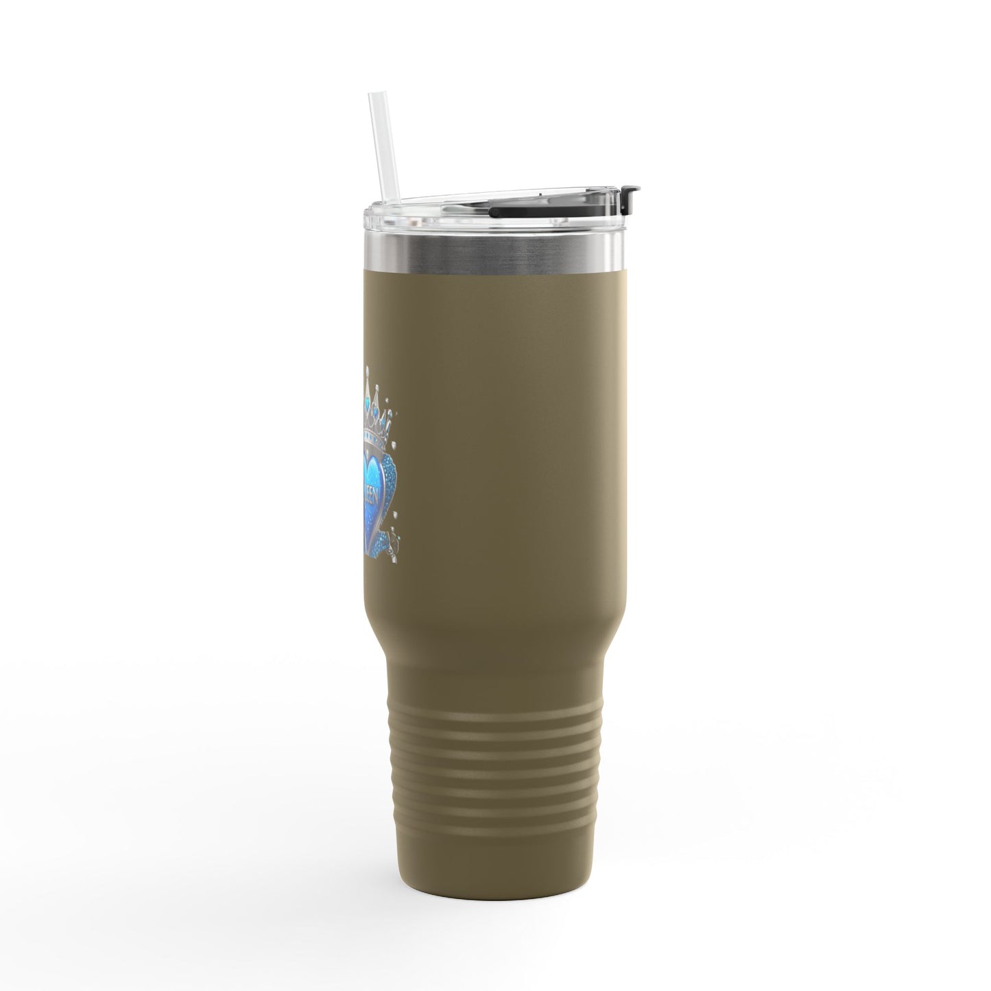 40oz Insulated Travel Mug — Blue Heart Floral Design, Spill‑Resistant Stainless Tumbler