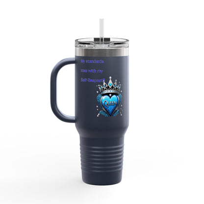 40oz Insulated Travel Mug — Blue Heart Floral Design, Spill‑Resistant Stainless Tumbler