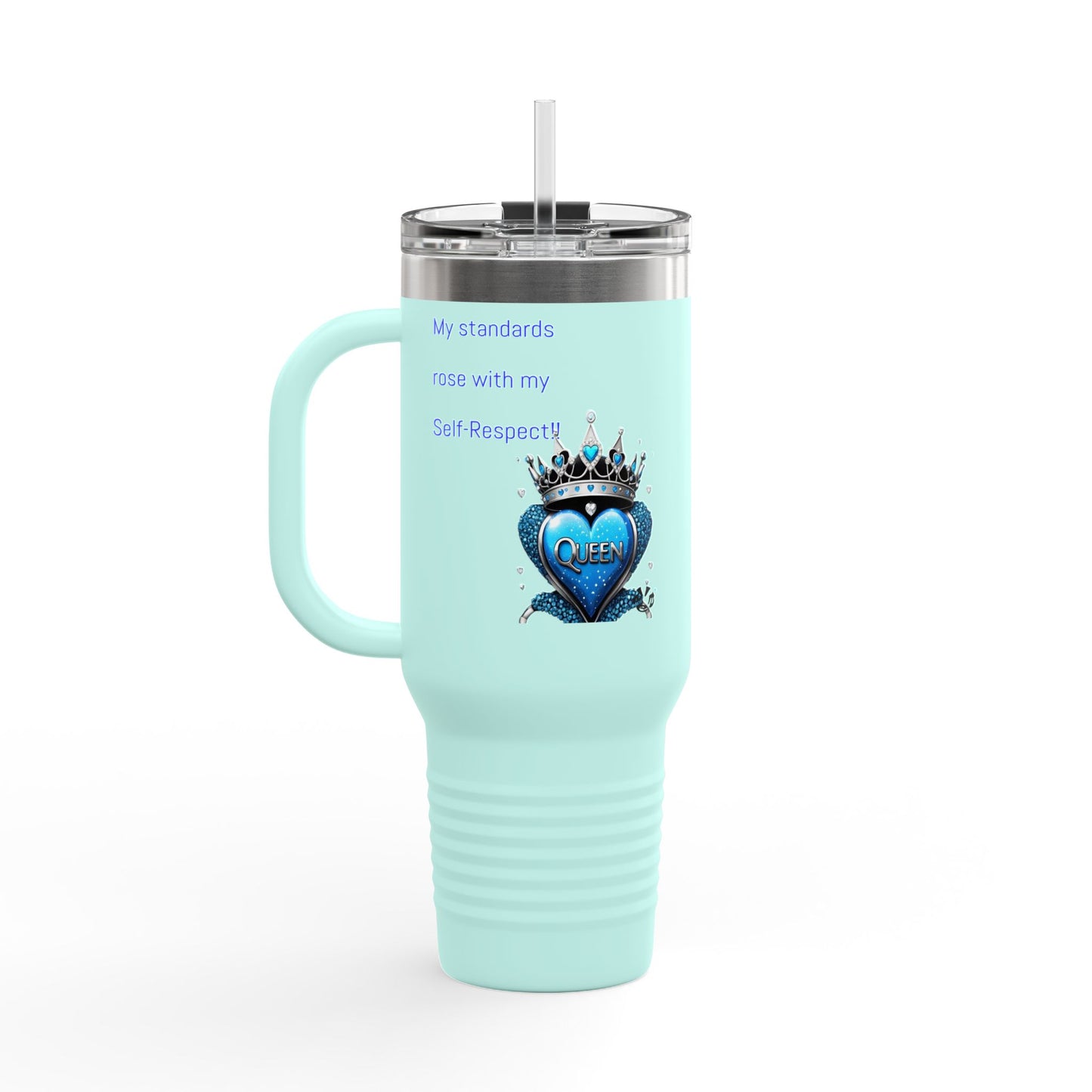 40oz Insulated Travel Mug — Blue Heart Floral Design, Spill‑Resistant Stainless Tumbler