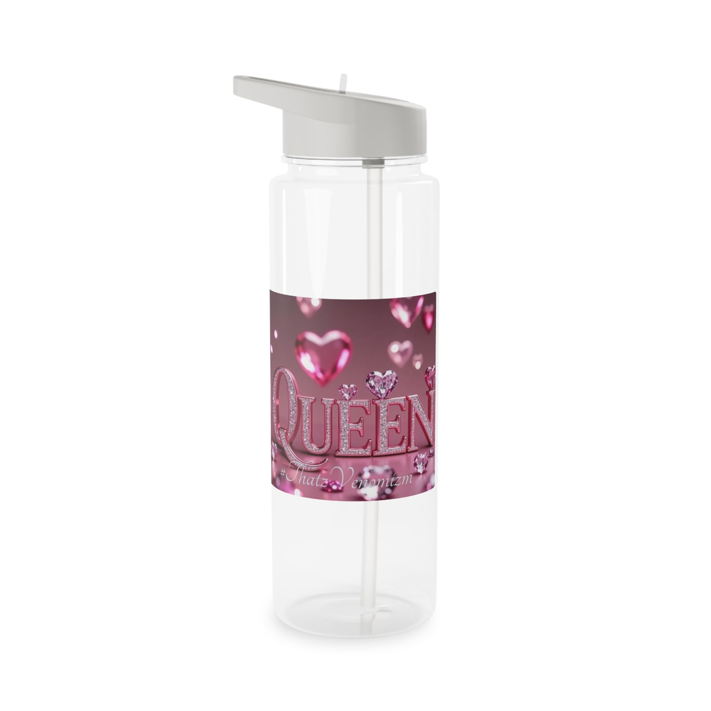 Queen Pink Heart Tritan Water Bottle — Sparkling Rhinestone Design