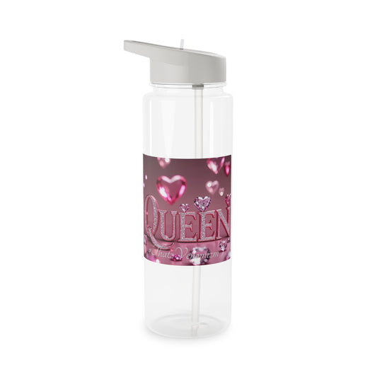 Queen Pink Heart Tritan Water Bottle — Sparkling Rhinestone Design