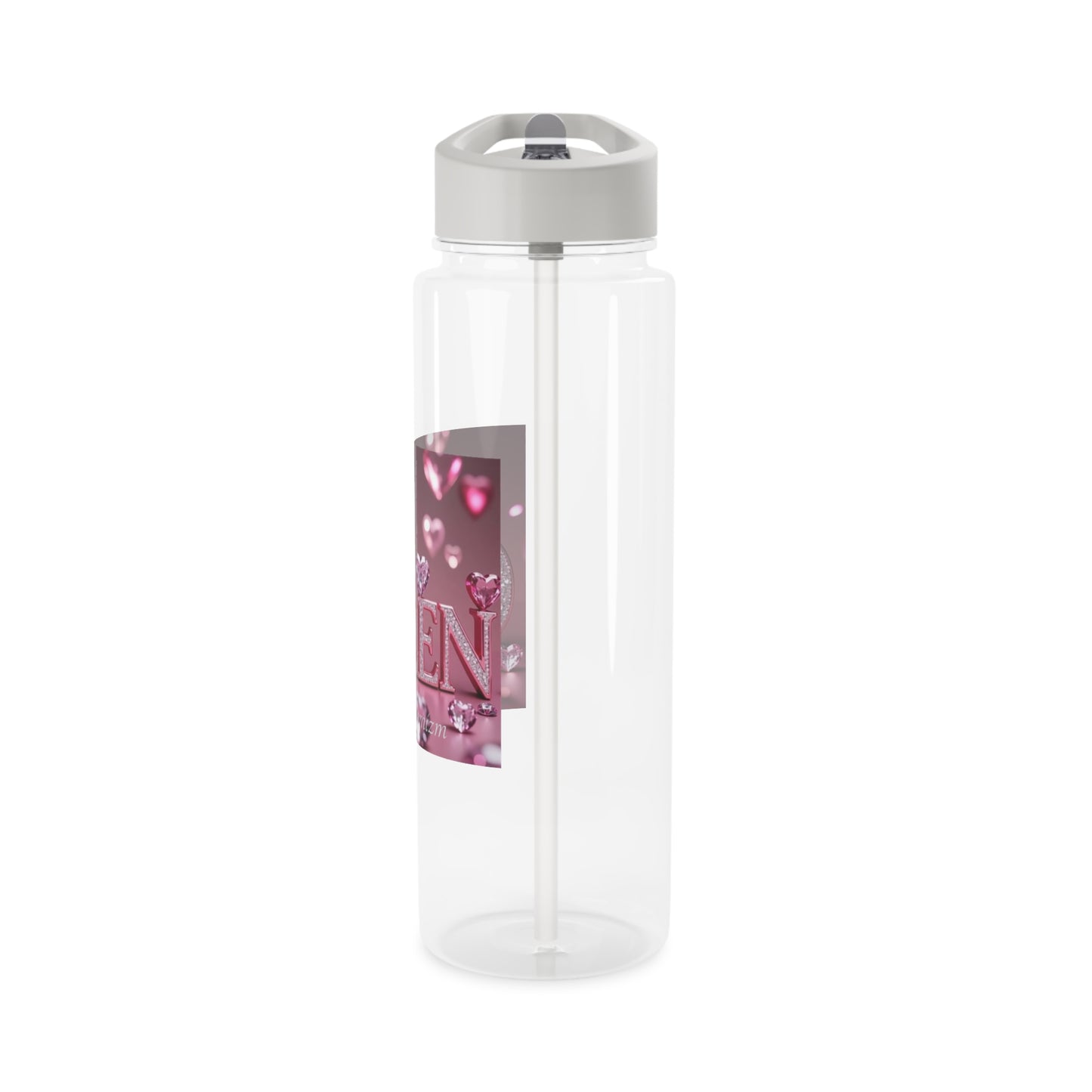 Queen Pink Heart Tritan Water Bottle — Sparkling Rhinestone Design