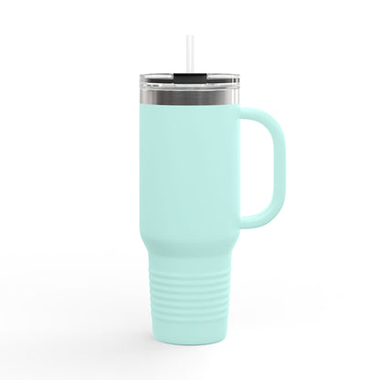 40oz Insulated Travel Mug — Blue Heart Floral Design, Spill‑Resistant Stainless Tumbler