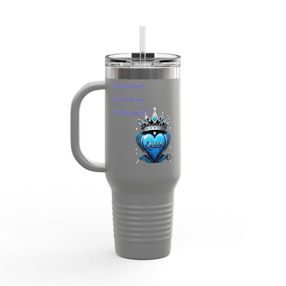 40oz Insulated Travel Mug — Blue Heart Floral Design, Spill‑Resistant Stainless Tumbler