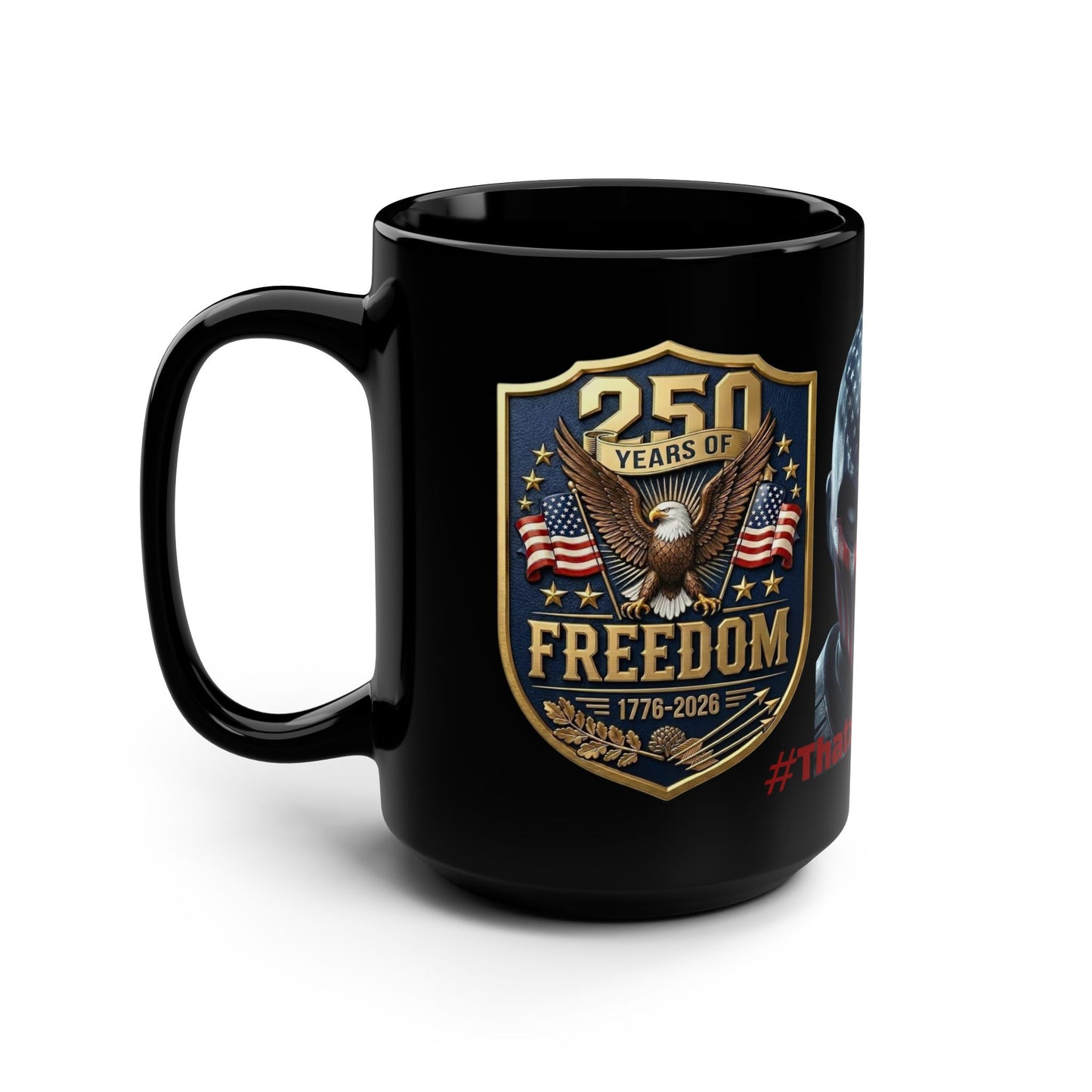 Freedom 250th Black Mug — American Flag Skull & Eagle 15oz