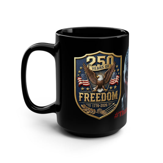 Freedom 250th Black Mug — American Flag Skull & Eagle 15oz