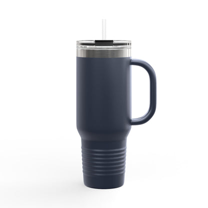 40oz Insulated Travel Mug — Blue Heart Floral Design, Spill‑Resistant Stainless Tumbler